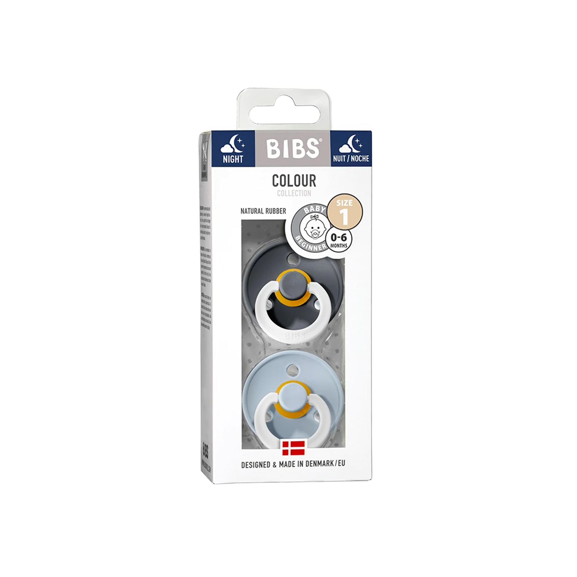 CHUPETAS BIBS NOCTURNAS COLOURS IRON/BABY BLUE