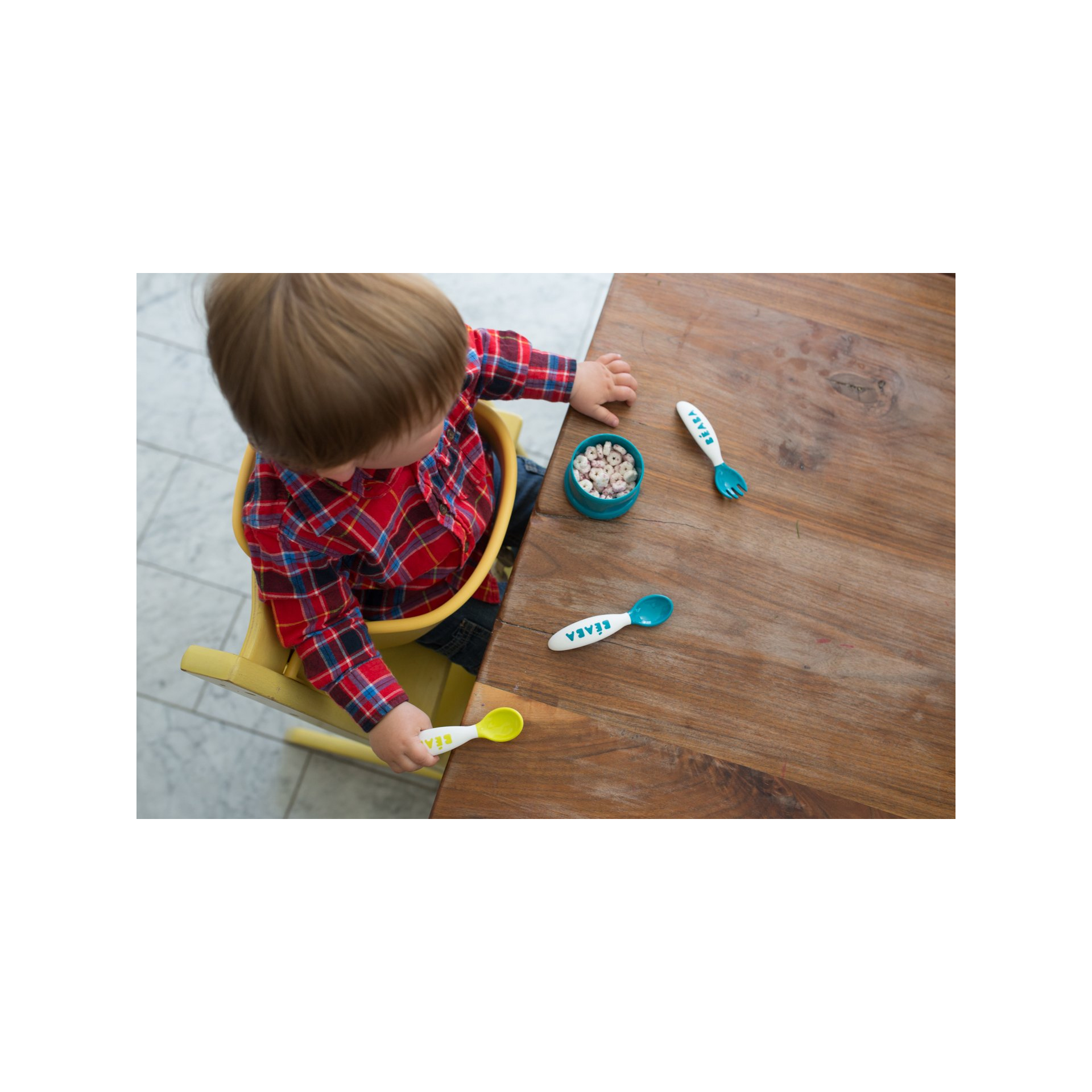 CONJUNTO 2 TALHERES SILICONE 2ª IDADE + CAIXA TRANSPORTE