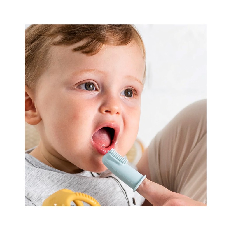 CONJUNTO ESCOVAS DE DENTES DEDAL AZUL + CAIXA TRANSPORTE