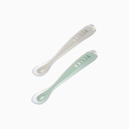 CONJUNTO 2 COLHERES SILICONE 1ª IDADE + CAIXA TRANSPORTE