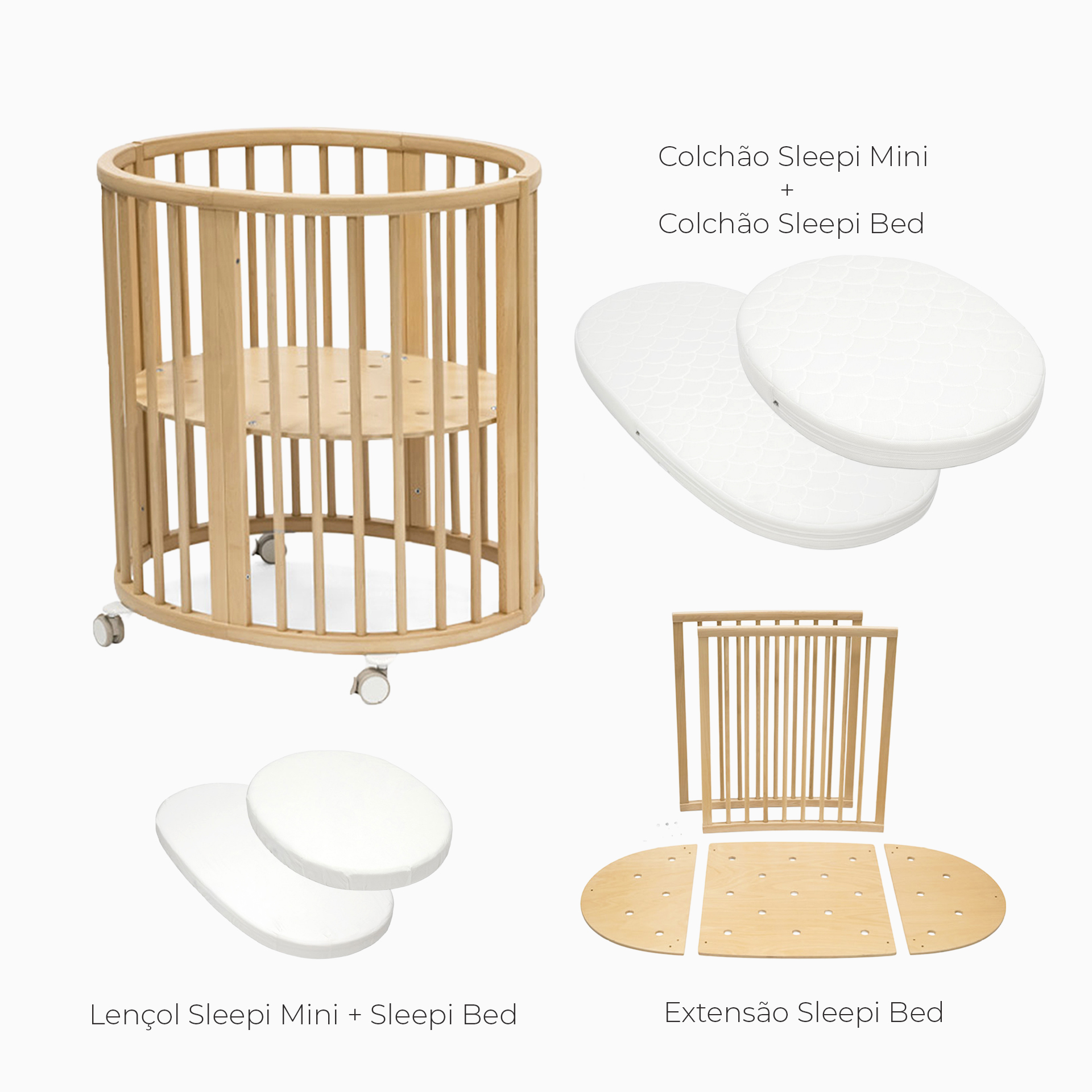 SLEEPI MINI + COLCHÃO MINI + EXTENSÃO + COLCHÃO BED + LENÇÓIS