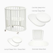 SLEEPI MINI WHITE + COLCHÃO MINI + EXTENSÃO + COLCHÃO BED + LENÇÓIS