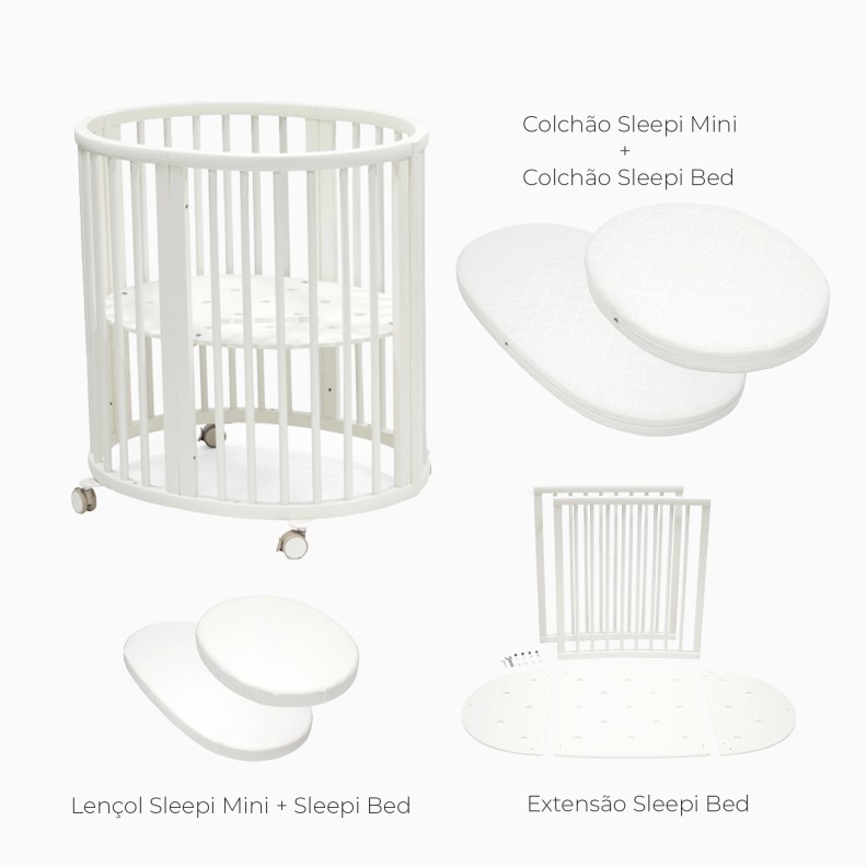 SLEEPI MINI + COLCHÃO MINI + EXTENSÃO + COLCHÃO BED + LENÇÓIS