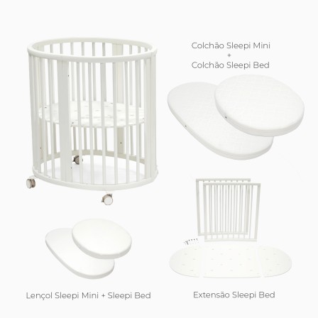 SLEEPI MINI + COLCHÃO MINI + EXTENSÃO + COLCHÃO BED + LENÇÓIS
