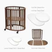 SLEEPI MINI WARM BROWN + COLCHÃO MINI + EXTENSÃO + COLCHÃO BED + LENÇÓIS