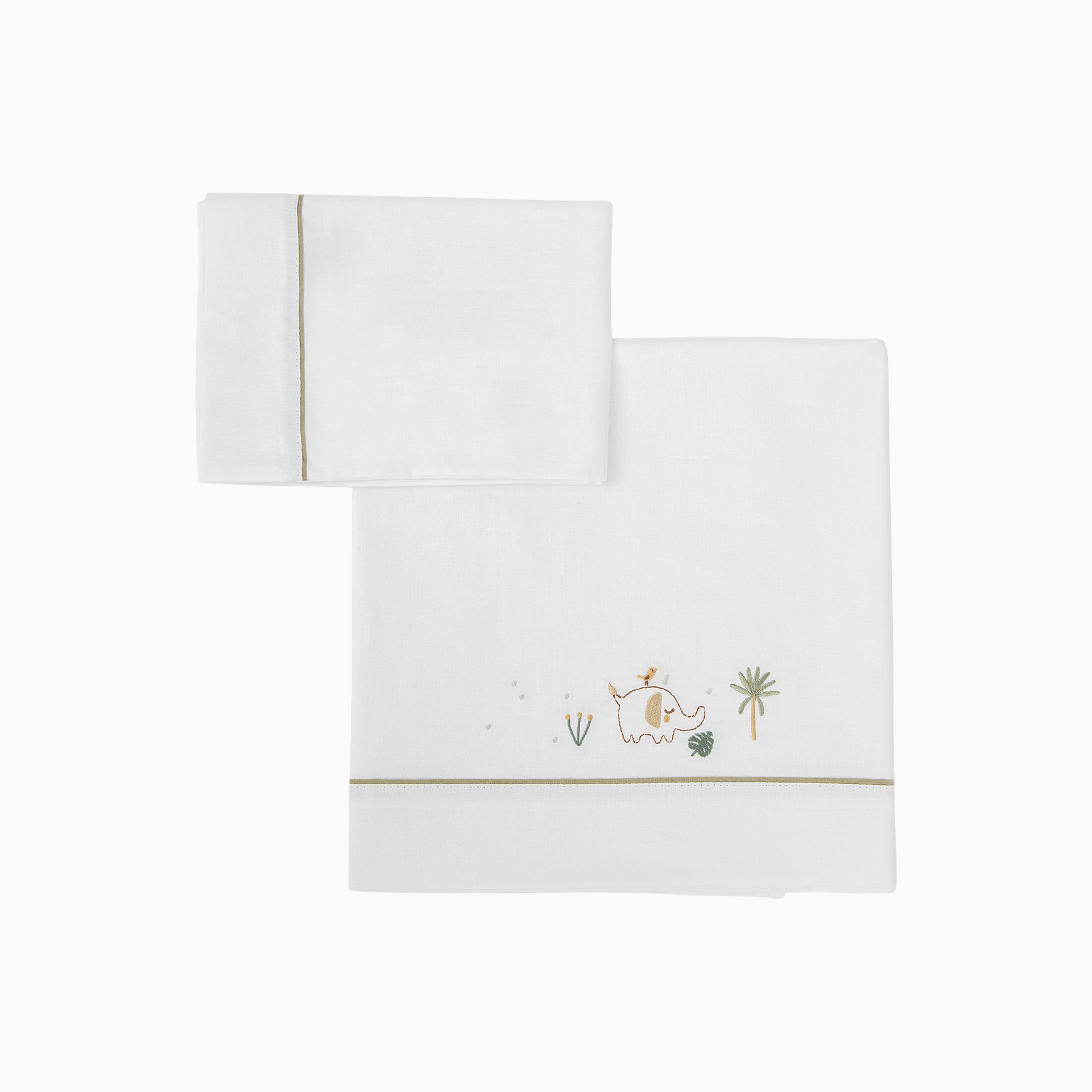 LENÇÓIS ALGODÃO PALM BRANCO/VERDE