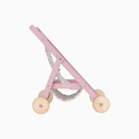 CARRINHO DE BONECAS EM MADEIRA ROSA