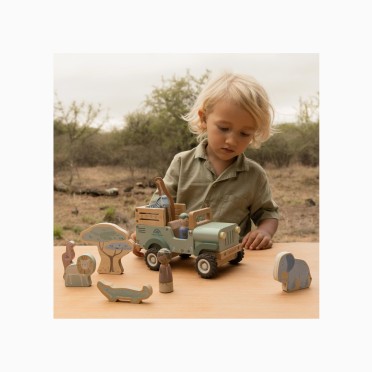 CARRO SAFARI EM MADEIRA COM ANIMAIS - SAFARI FRIENDS